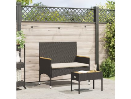 2místná zahradní lavice s poduškami a stolkem černá polyratan 365439