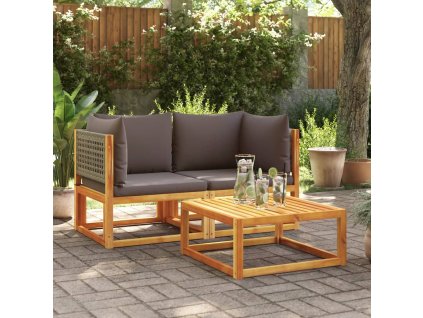 Zahradní pohovky rohové s polštáři 2 ks dřevo akácie a ratan 3278899