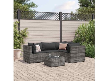 5dílná zahradní sedací souprava s poduškami šedá polyratan 3308082