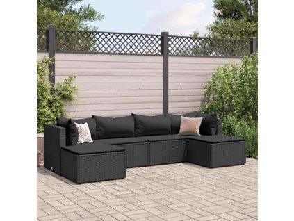 6dílná zahradní sedací souprava s poduškami černá polyratan 3308243