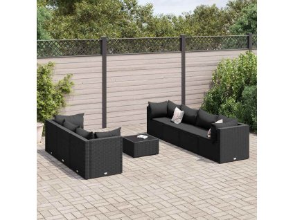 8dílná zahradní sedací souprava s poduškami černá polyratan 3308035