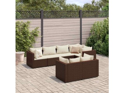 7dílná zahradní sedací souprava s poduškami hnědá polyratan 3308185