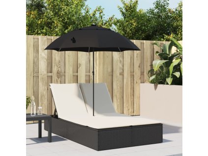 Dvojité lehátko s poduškami a slunečníkem černé polyratan 368081
