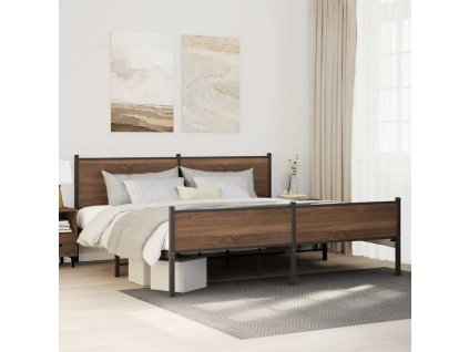 Kovový rám postele bez matrace hnědý dub 193 x 203 cm 3301417