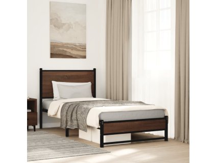 Kovový rám postele bez matrace hnědý dub 90 x 200 cm 4007933