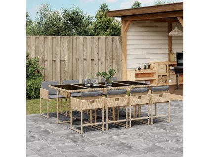 9dílný zahradní jídelní set s poduškami mix béžové polyratan 3211284