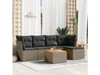 6dílná zahradní sedací souprava s poduškami šedá polyratan 3223617