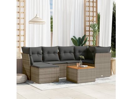 7dílná zahradní sedací souprava s poduškami šedá polyratan 3223750