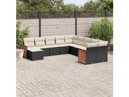 11dílná zahradní sedací souprava s poduškami černá polyratan 3260649