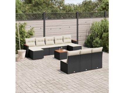 11dílná zahradní sedací souprava s poduškami černá polyratan 3258794
