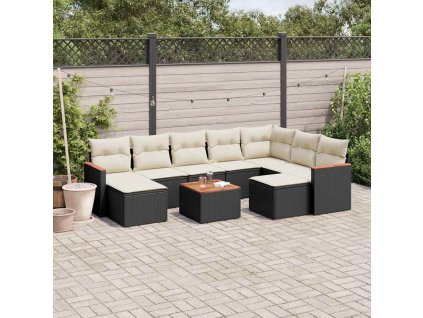 10dílná zahradní sedací souprava s poduškami černá polyratan 3258948