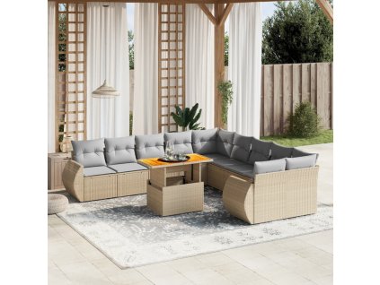 11dílný zahradní sedací souprava s poduškami béžový polyratan 3272389