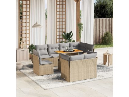 9dílná zahradní sedací souprava s poduškami béžová polyratan 3272291