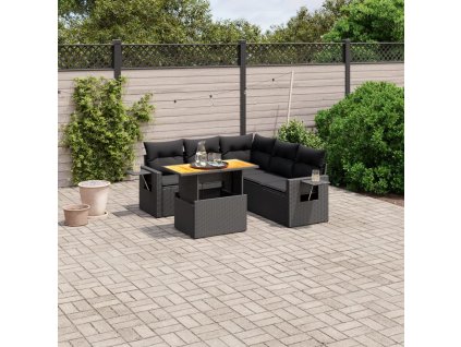 6dílná zahradní sedací souprava s poduškami černá polyratan 3271748