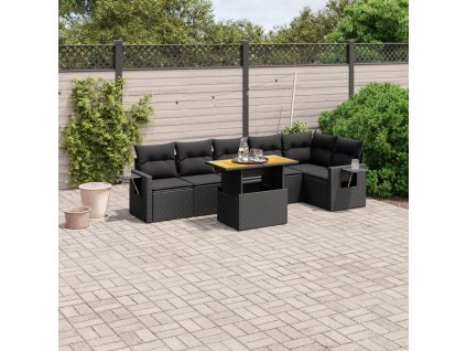 7dílná zahradní sedací souprava s poduškami černá polyratan 3271762