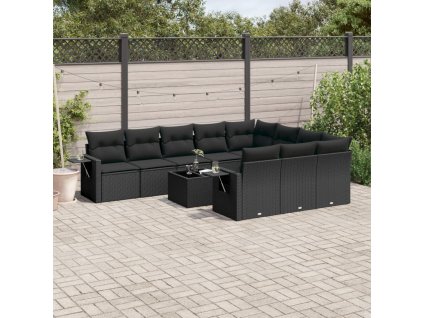 11dílná zahradní sedací souprava s poduškami černá polyratan 3220694