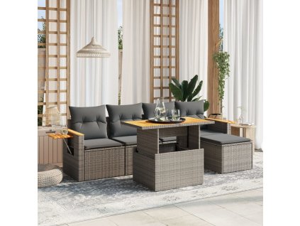 6dílná zahradní sedací souprava s poduškami šedá polyratan 3273496