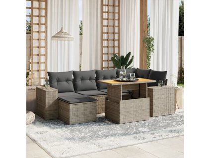 7dílná zahradní sedací souprava s poduškami šedá polyratan 3272740