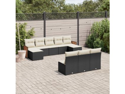 10dílná zahradní sedací souprava s poduškami černá polyratan 3260467