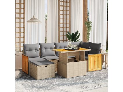 7dílná zahradní sedací souprava s poduškami béžová polyratan 3276251