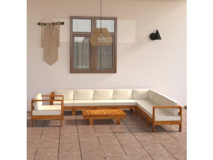 10dílná zahradní sedací souprava s polštáři 100 x 60 cm akáciové dřevo 3057944