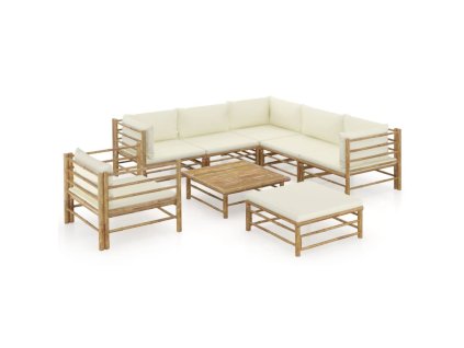 8dílná zahradní sedací souprava + krémově bílé podušky bambus 3058217