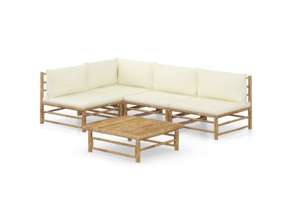 5dílná zahradní sedací souprava + krémově bílé podušky bambus 3058241