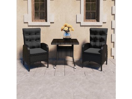 3dílný zahradní jídelní set polyratan a sklo černý 3058526