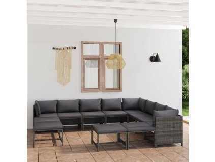 12dílná zahradní sedací souprava s poduškami polyratan šedá 3059777