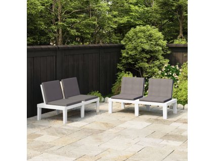 Zahradní lavičky s poduškami 2 ks plast bílé 3059825