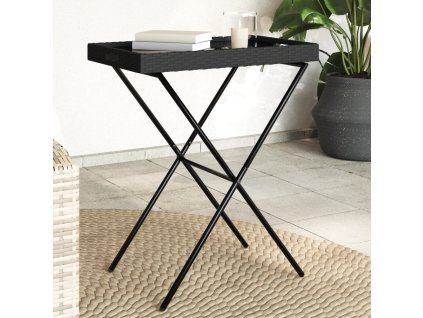 Skládací stůl s podnosem černý 65 x 40 x 75 cm polyratan 365127