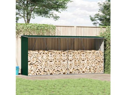 Zahradní kůlna na dříví pozinkovaná ocel 330x84x152 cm zelená 47083