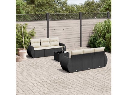 7dílná zahradní sedací souprava s poduškami černá polyratan 3221105