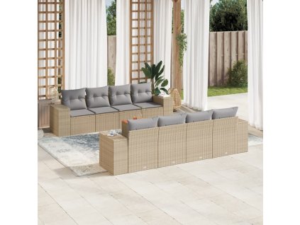 9dílná zahradní sedací souprava s poduškami béžová polyratan 3257697