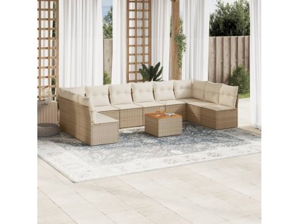 11dílný zahradní sedací souprava s poduškami béžový polyratan 3223797