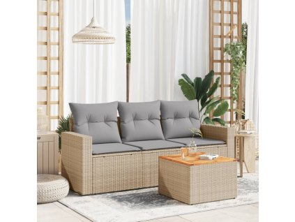 4dílná zahradní sedací souprava s poduškami béžová polyratan 3223994