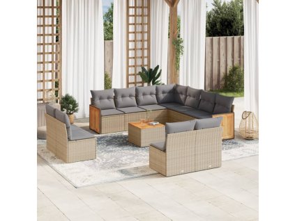 12dílná zahradní sedací souprava s poduškami béžová polyratan 3260176