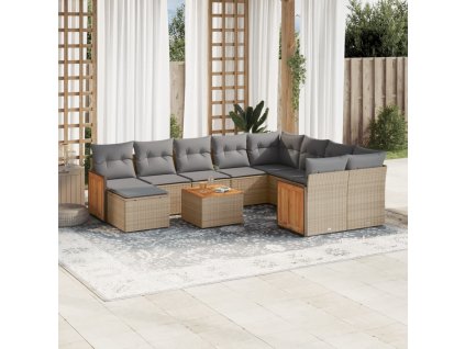 11dílný zahradní sedací souprava s poduškami béžový polyratan 3260645