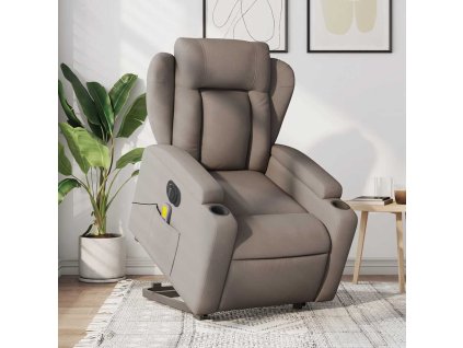 Elektrické zvedací masážní polohovací křeslo taupe textil 3204526