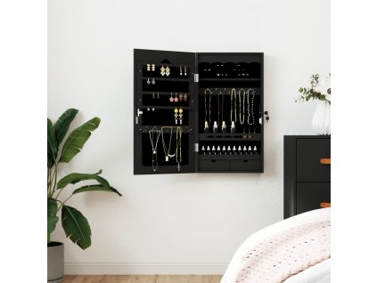 Zrcadlová šperkovnice nástěnná černá 37,5 x 10 x 67 cm 353221