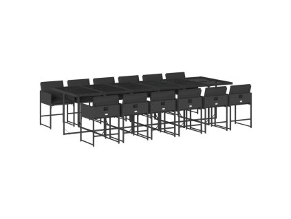 13dílný zahradní jídelní set s poduškami černý polyratan 3211303