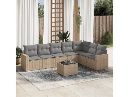 8dílná zahradní sedací souprava s poduškami béžová polyratan 3219049