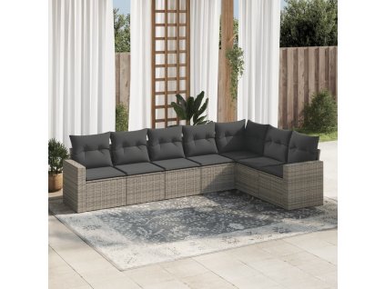 7dílná zahradní sedací souprava s poduškami šedá polyratan 3219040