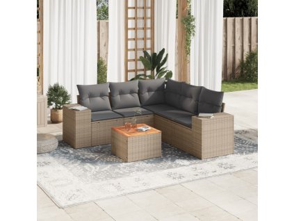 6dílná zahradní sedací souprava s poduškami béžová polyratan 3257774