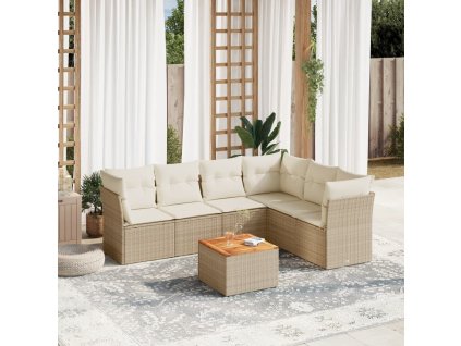 7dílná zahradní sedací souprava s poduškami béžová polyratan 3223657