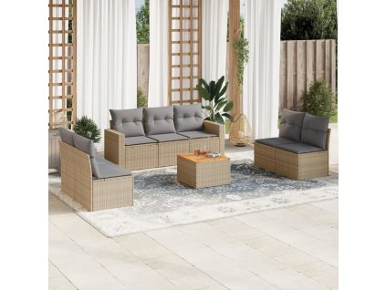 8dílná zahradní sedací souprava s poduškami béžová polyratan 3224078