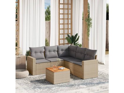 6dílná zahradní sedací souprava s poduškami béžová polyratan 3224120