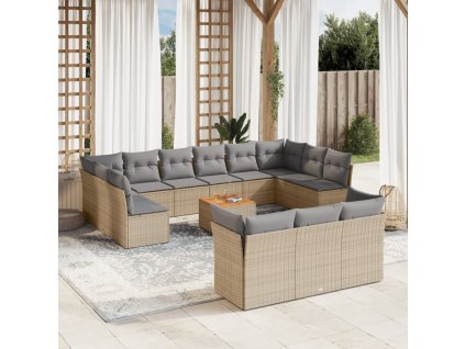 14dílná zahradní sedací souprava s poduškami béžová polyratan 3223924