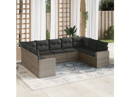 9dílná zahradní sedací souprava s poduškami šedá polyratan 3219390