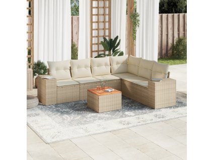 7dílná zahradní sedací souprava s poduškami béžová polyratan 3225463